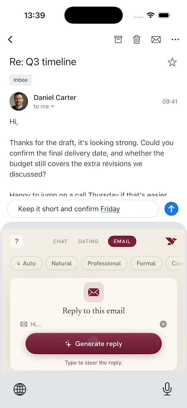 Replr answering a work email